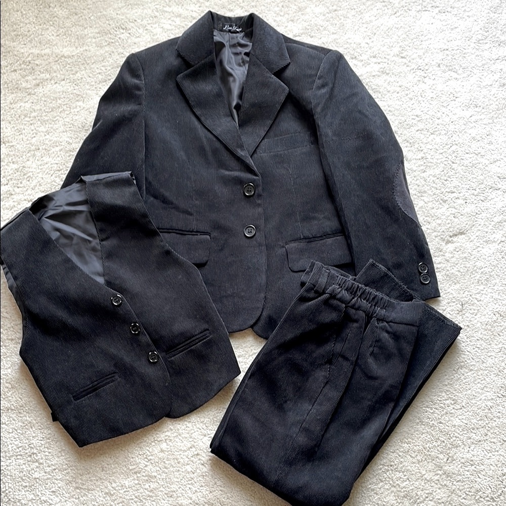 Boys Black Suit 3 Piece Coat Vest Pants Luis Rossi Size 6